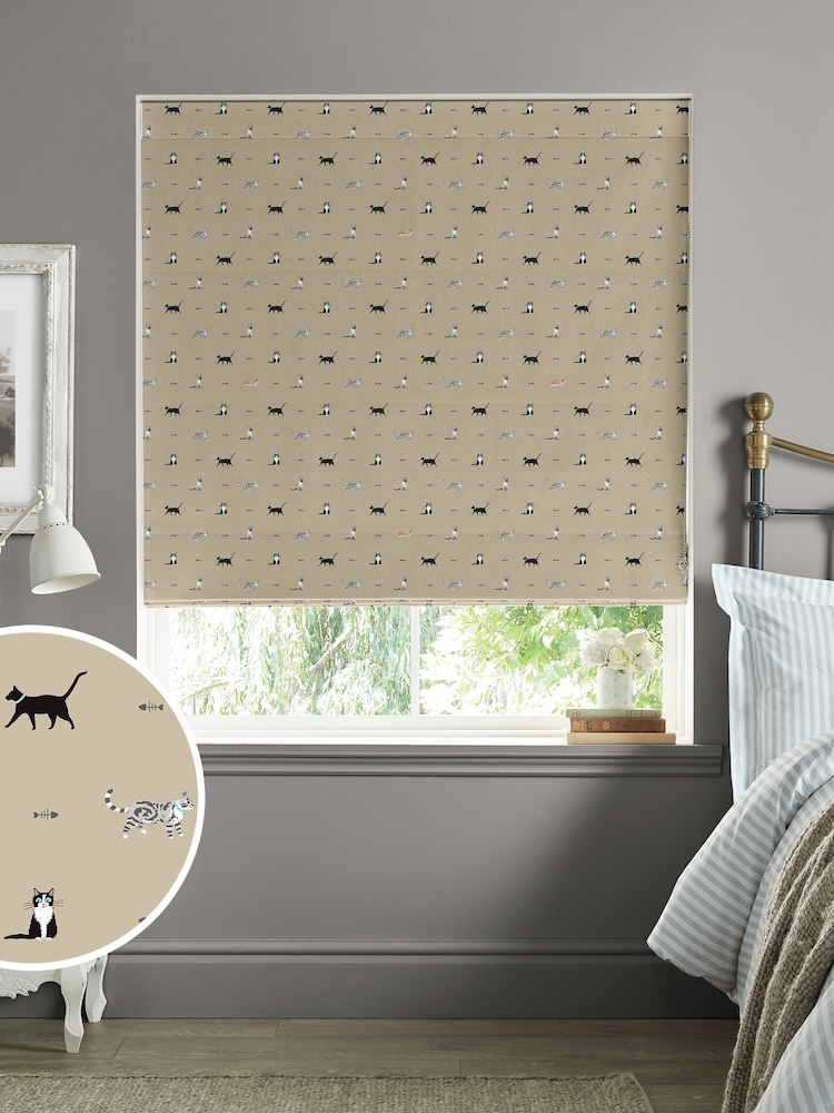 Sophie Allport Natural Purrfect Made to Measure 100% Cotton Roman Blinds - Image 1 of 6