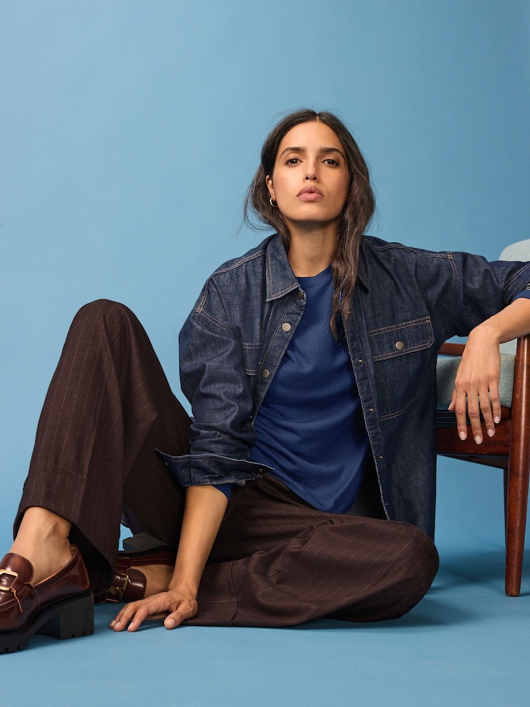 Dark Blue Soft Touch Ribbed Long Sleeve T-Shirt with TENCEL™ Lyocell - Image 2 of 7