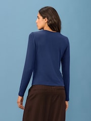 Dark Blue Soft Touch Ribbed Long Sleeve T-Shirt with TENCEL™ Lyocell - Image 3 of 7