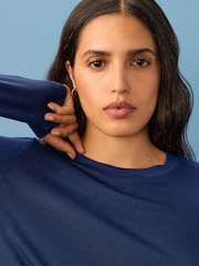 Dark Blue Soft Touch Ribbed Long Sleeve T-Shirt with TENCEL™ Lyocell - Image 4 of 7