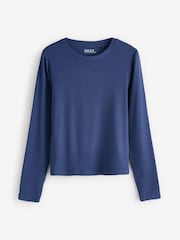 Dark Blue Soft Touch Ribbed Long Sleeve T-Shirt with TENCEL™ Lyocell - Image 5 of 7