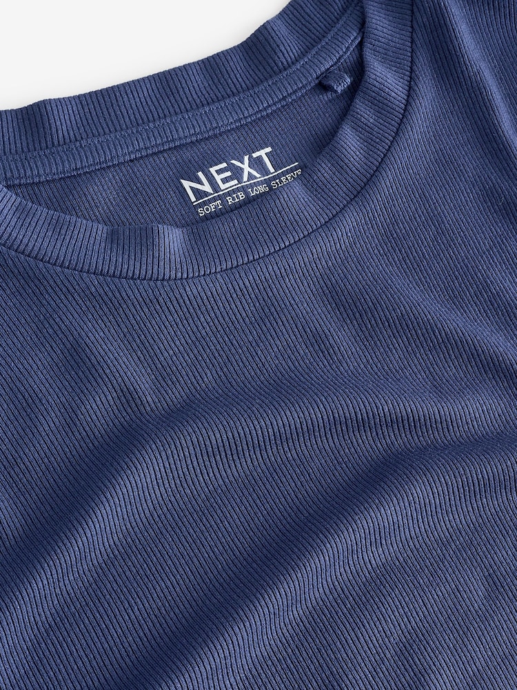 Dark Blue Soft Touch Ribbed Long Sleeve T-Shirt with TENCEL™ Lyocell - Image 6 of 7