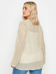 Yours Curve Natural Natural Brown Pointelle Crochet Jumper - Image 3 of 5