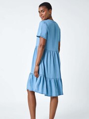 Roman Blue Tiered Smock Dress - Image 3 of 5
