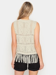 Long Tall Sally Natural Longline Crochet Waistcoat - Image 4 of 5