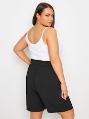 Yours Curve Black Woven Paperbag Waist Shorts - Image 4 of 6
