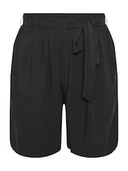 Yours Curve Black Woven Paperbag Waist Shorts - Image 6 of 6