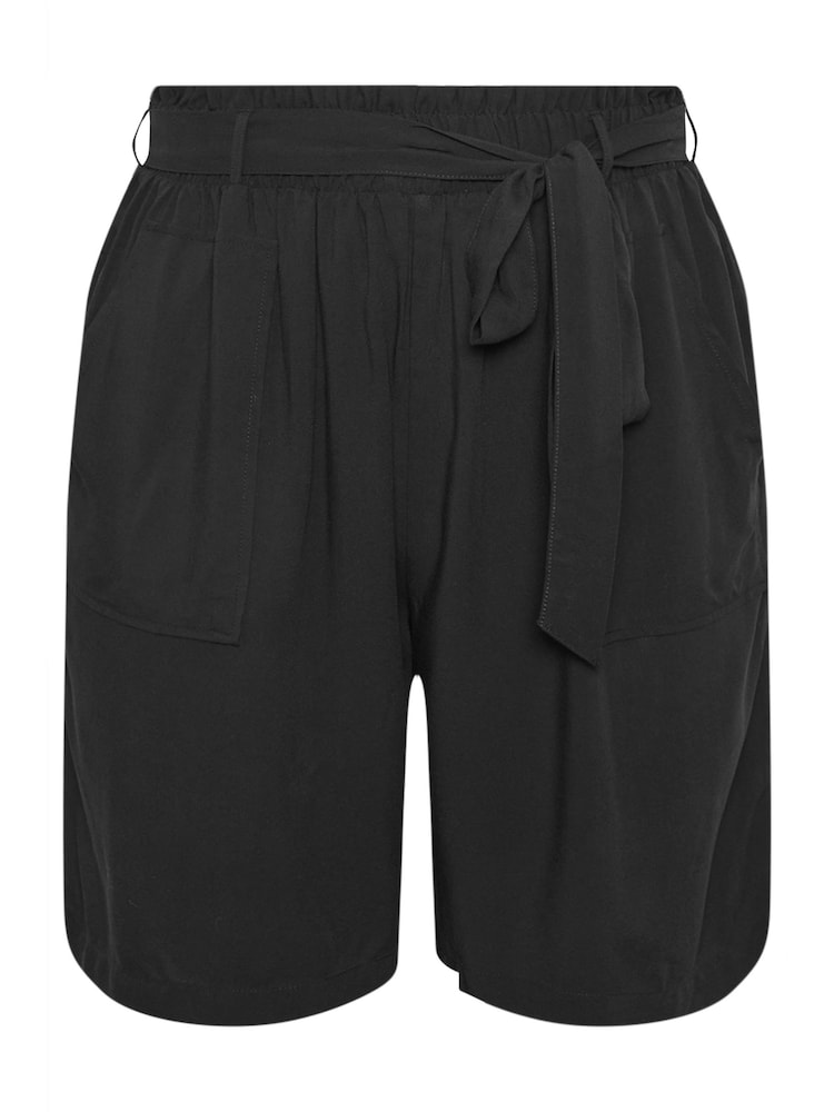 Yours Curve Black Woven Paperbag Waist Shorts - Image 6 of 6