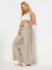 PixieGirl Petite Natural Stone Brown Stripe Linen Wide Leg Trousers - Image 1 of 5