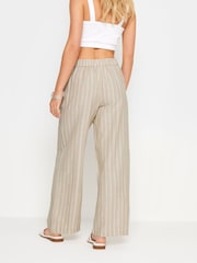 PixieGirl Petite Natural Stone Brown Stripe Linen Wide Leg Trousers - Image 3 of 5