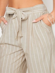 PixieGirl Petite Natural Stone Brown Stripe Linen Wide Leg Trousers - Image 4 of 5