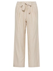 PixieGirl Petite Natural Stone Brown Stripe Linen Wide Leg Trousers - Image 5 of 5