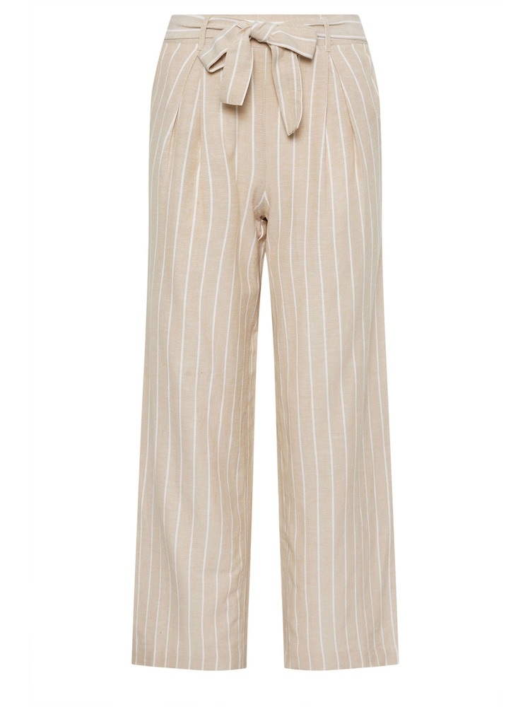 PixieGirl Petite Natural Stone Brown Stripe Linen Wide Leg Trousers - Image 5 of 5