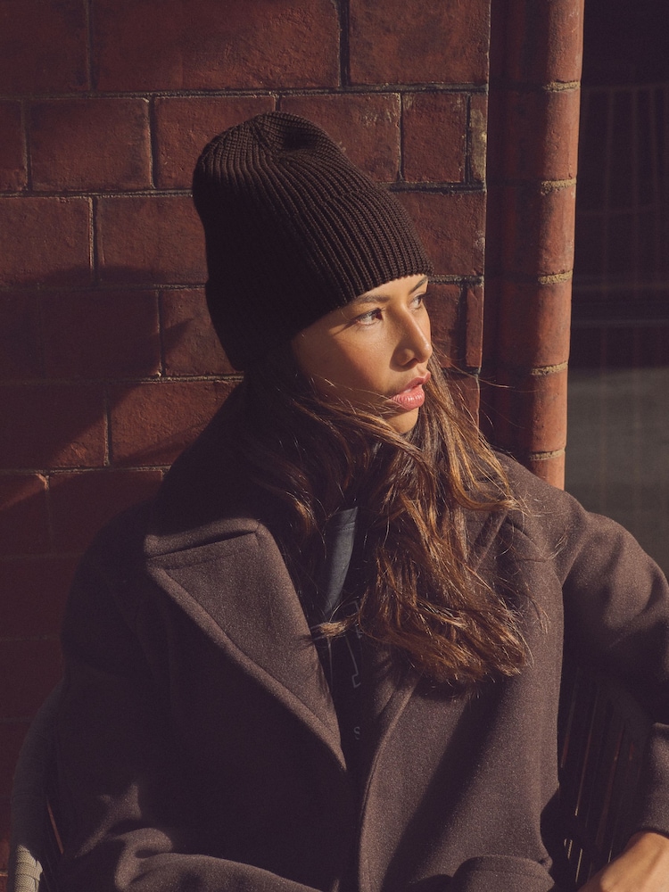 Chocolate Brown 100% Merino Wool Ribbed Beanie - Image 1 of 6