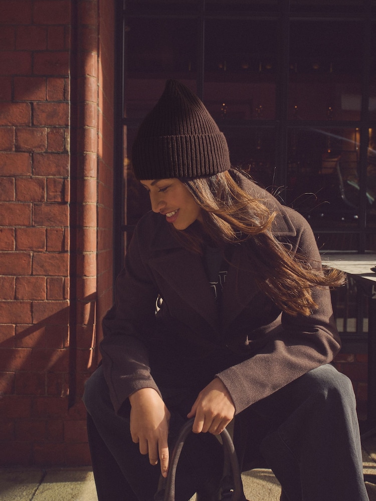 Chocolate Brown 100% Merino Wool Ribbed Beanie - Image 2 of 6