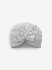 Grey Baby Knitted Bow 100% Cotton Turban Hat (0mths-3yrs) - Image 1 of 7