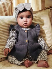 Grey Baby Knitted Bow 100% Cotton Turban Hat (0mths-3yrs) - Image 2 of 7