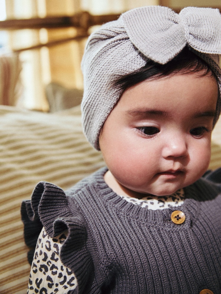 Grey Baby Knitted Bow 100% Cotton Turban Hat (0mths-3yrs) - Image 4 of 7