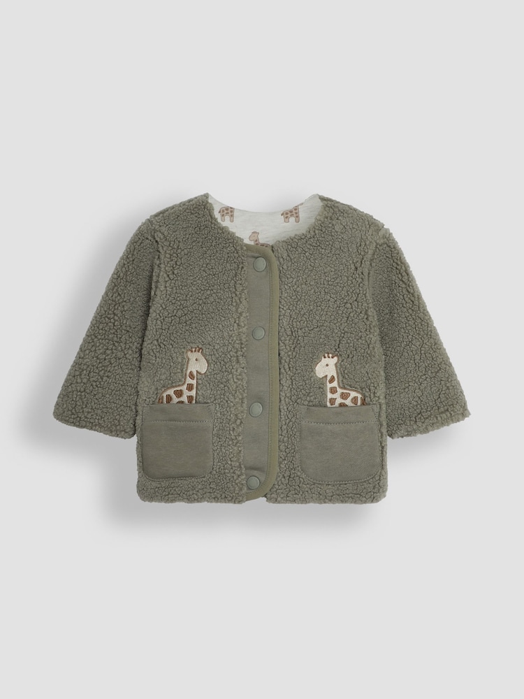 JoJo Maman Bébé Khaki Reversible Teddy Fleece - Image 2 of 7 JoJo Maman Bébé Khaki Reversible Teddy Fleece - Image 2 of 7