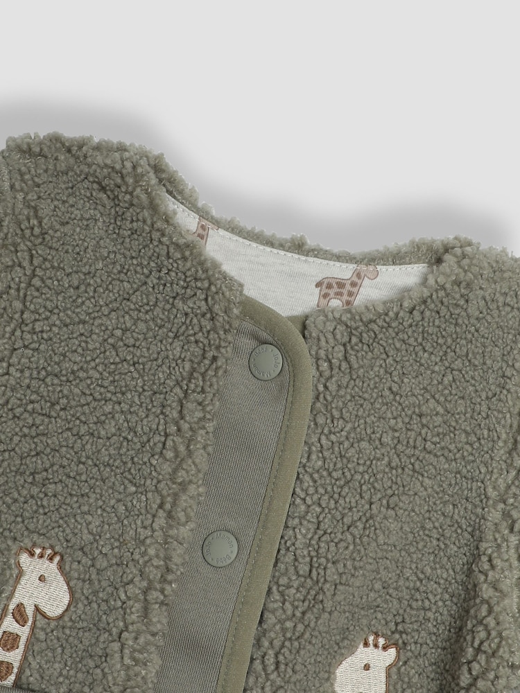 JoJo Maman Bébé Khaki Reversible Teddy Fleece - Image 7 of 7