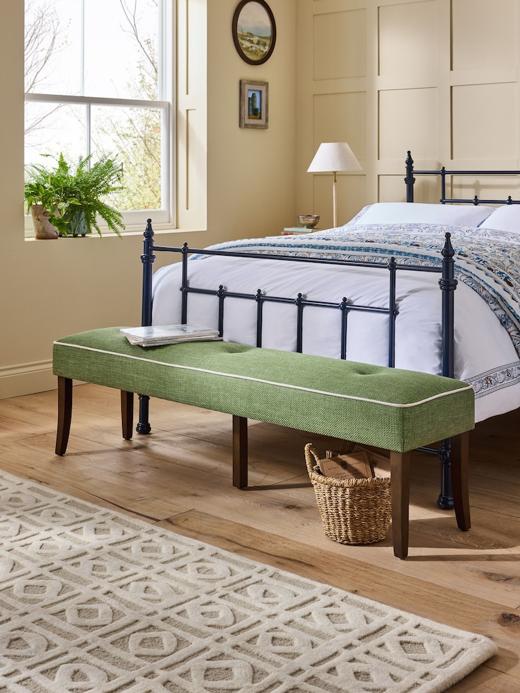 Nina Campbell Carmel Green Ashburn Oak Effect Legs Bench - Image 2 of 7