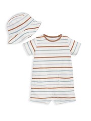 Mamas & Papas Stripe Towelling White 100% Cotton Romper And Hat Set 2 Piece - Image 2 of 4