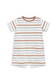 Mamas & Papas Stripe Towelling White 100% Cotton Romper And Hat Set 2 Piece - Image 3 of 4