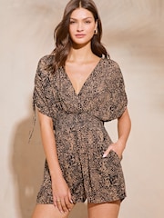 Lipsy Animal Print V Neck Wrap Holiday Playsuit - Image 1 of 4