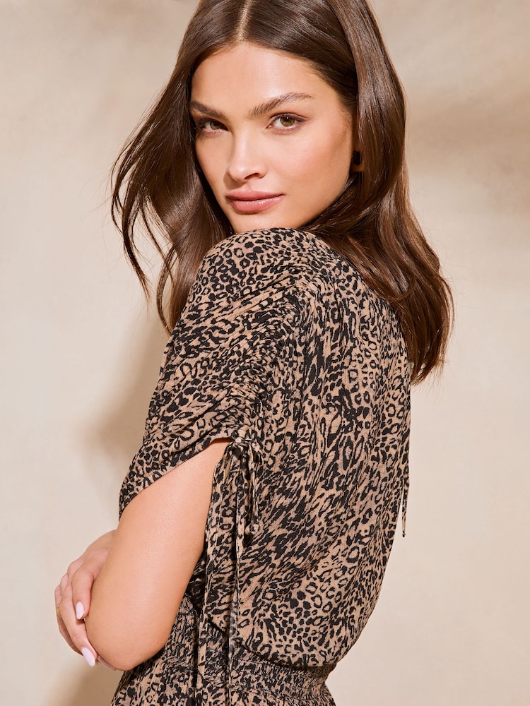 Lipsy Animal Print V Neck Wrap Holiday Playsuit - Image 4 of 4