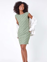 Dusk Green Textured Stretch Cap Sleeve Dress - Image 1 of 5
