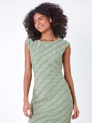 Dusk Green Textured Stretch Cap Sleeve Dress - Image 2 of 5