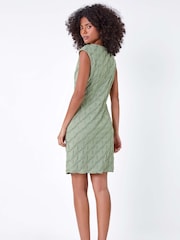 Dusk Green Textured Stretch Cap Sleeve Dress - Image 3 of 5