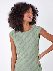 Dusk Green Textured Stretch Cap Sleeve Dress - Image 4 of 5