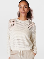 Sweaty Betty Lily White Tides High Open Weave Jumper - Image 1 of 9