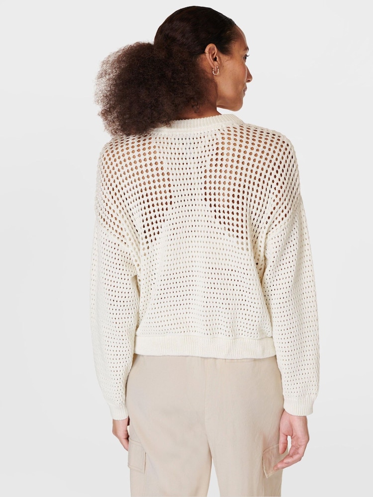 Sweaty Betty Lily White Tides High Open Weave Jumper - Image 2 of 9