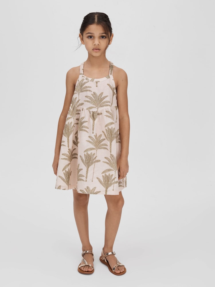 Reiss Neutral Klemee 4-9 yrs Linen-Cotton Tropical Dress - Image 1 of 4