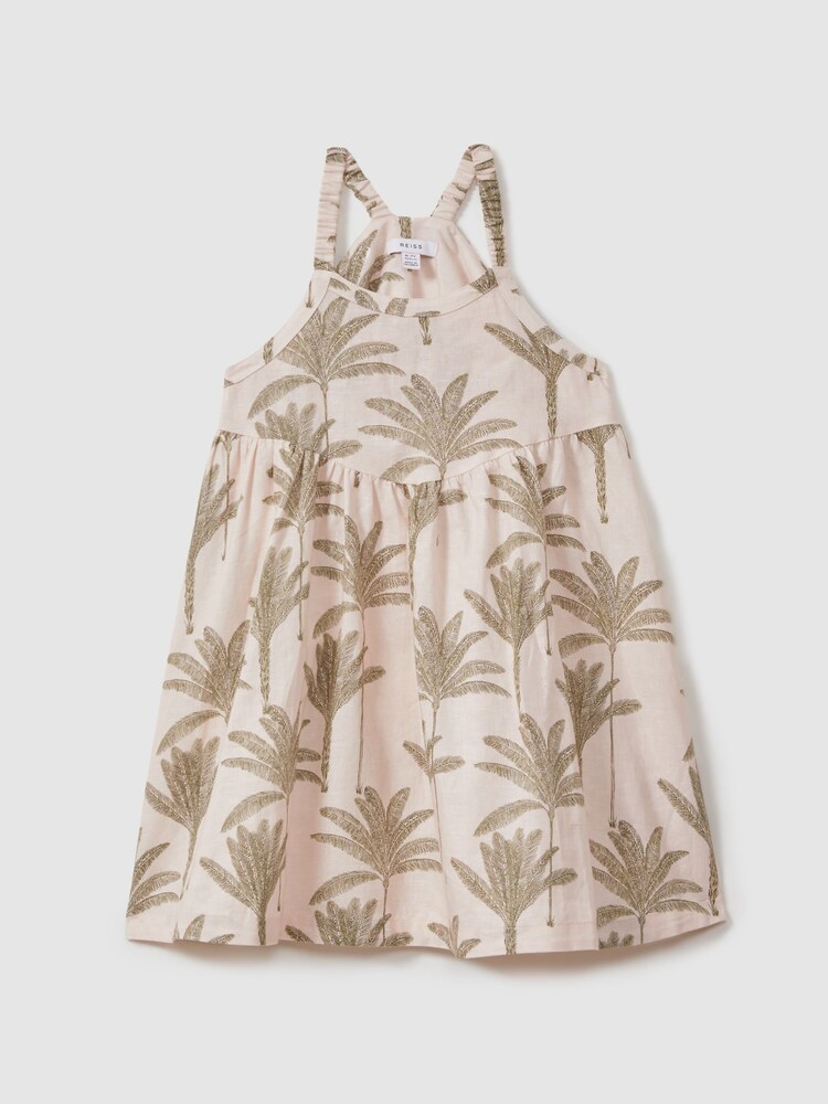 Reiss Neutral Klemee 4-9 yrs Linen-Cotton Tropical Dress - Image 2 of 4