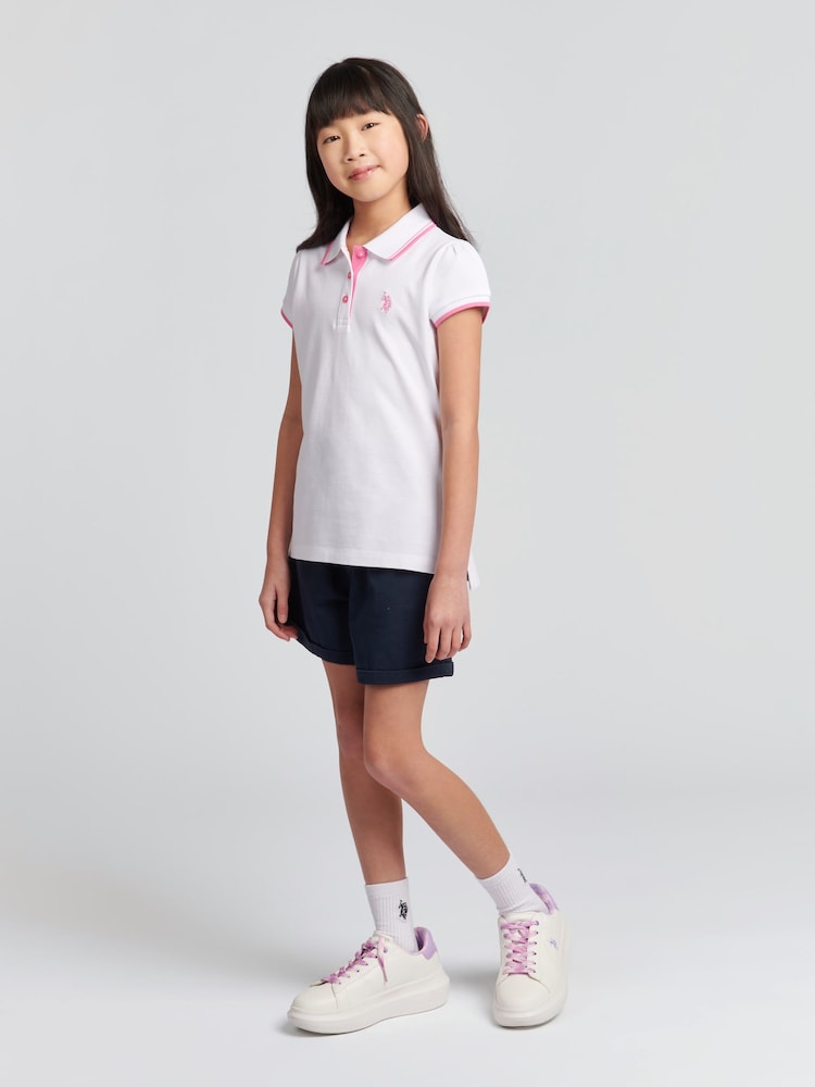 U.S. Polo Assn. White Cap Sleeve Girls 100% Cotton Polo Shirt - Image 2 of 7