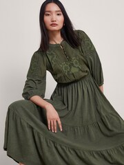 Monsoon Green 100% Cotton Larissa Lace Trim Dress - Image 1 of 5