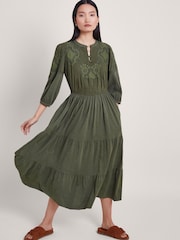 Monsoon Green 100% Cotton Larissa Lace Trim Dress - Image 2 of 5