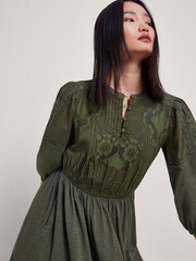 Monsoon Green 100% Cotton Larissa Lace Trim Dress - Image 4 of 5