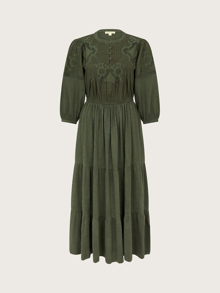 Monsoon Green 100% Cotton Larissa Lace Trim Dress - Image 5 of 5