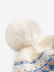 Blue/Ecru Cream Fairisle Pattern Pom Beanie Hat (3-16yrs) - Image 2 of 3