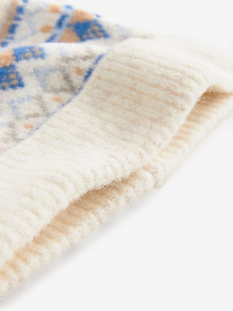 Blue/Ecru Cream Fairisle Pattern Pom Beanie Hat (3-16yrs) - Image 3 of 3