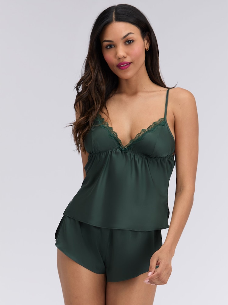 Boux Avenue Green Kaya Satin Cami Short Pyjamas set - Image 1 of 5 Boux Avenue Green Kaya Satin Cami Short Pyjamas set - Image 1 of 5