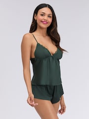 Boux Avenue Green Kaya Satin Cami Short Pyjamas set - Image 4 of 5
