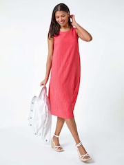 Roman Pink Textured Sleeveless Midi Dress - Image 1 of 5