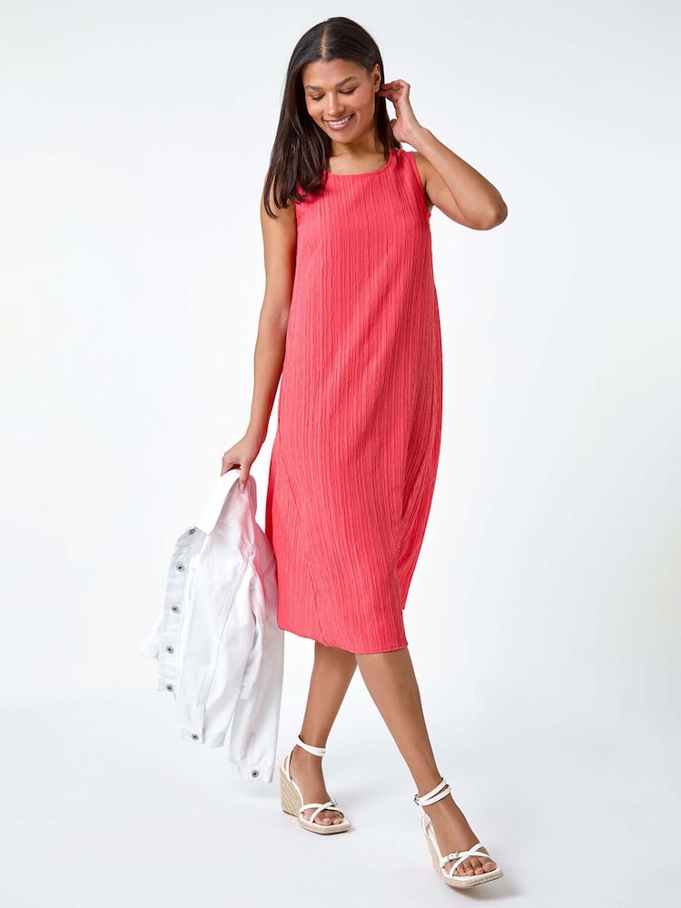 Roman Pink Textured Sleeveless Midi Dress - Image 1 of 5