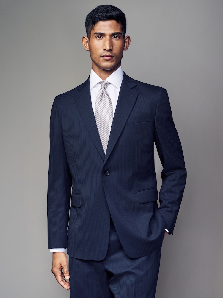 marine - Coupe ajustée Wool Blend Rayure Costume Veste - Image 1 of 4