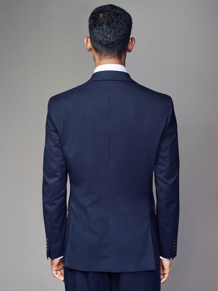 marine - Coupe ajustée Wool Blend Rayure Costume Veste - Image 3 of 4